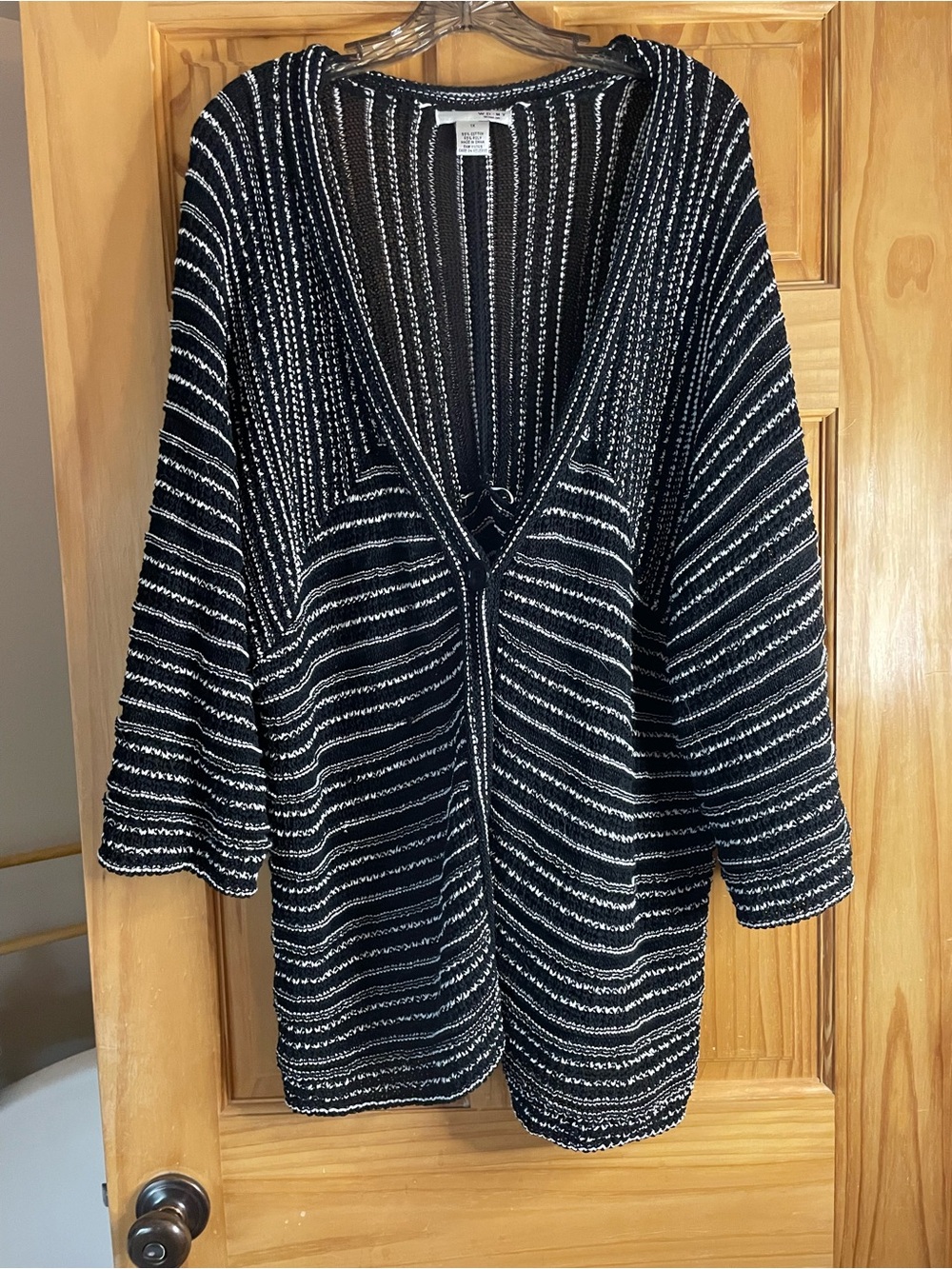 Black & White Striped Open Cardigan Sweater